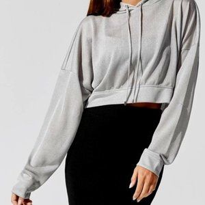 Silver Metal Mesh Crop Jersey Hoodie